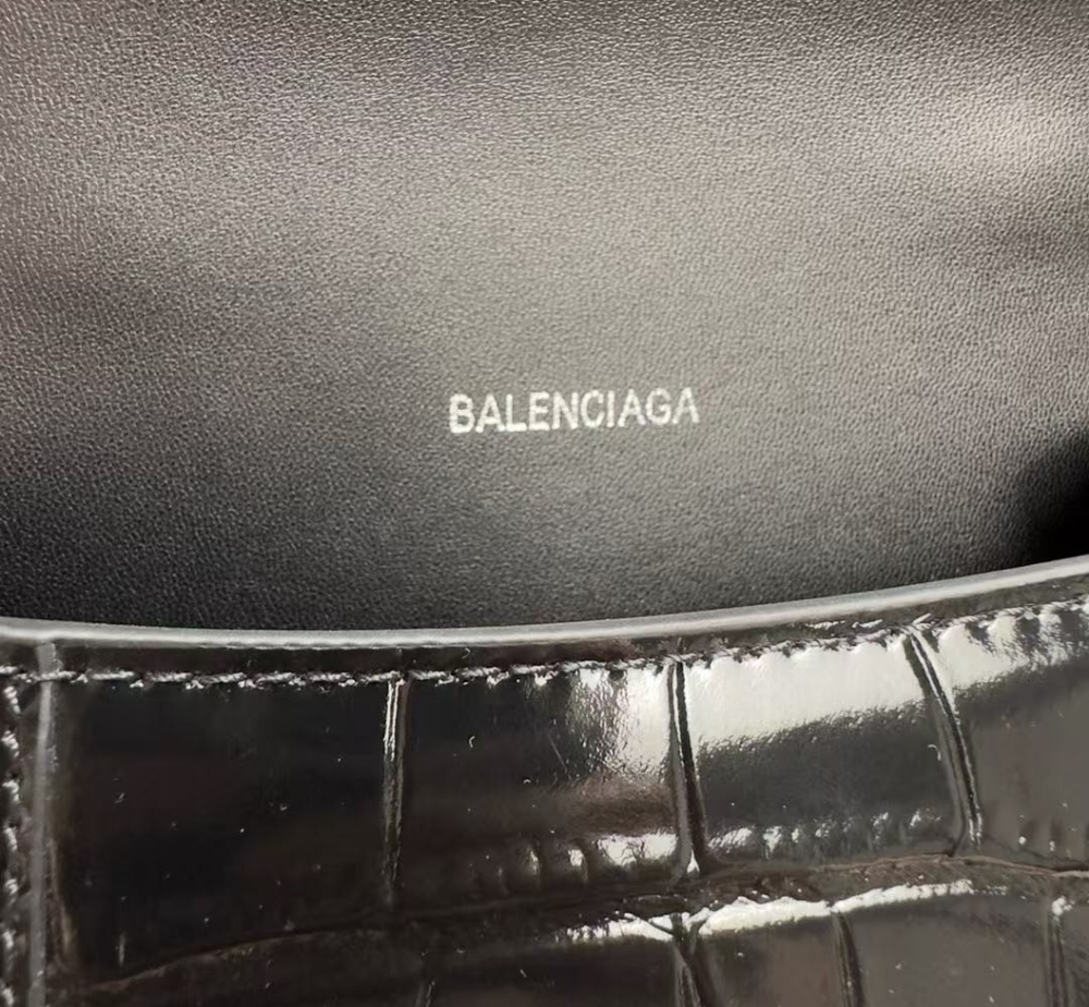Balenciaga Hourglass XS Black Crocodile Embossed Handbag - Picture 2 of 7